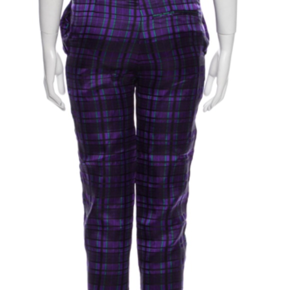 Haider Ackermann Silk Straight Leg Purple Plaid Pants - Picture 3 of 3